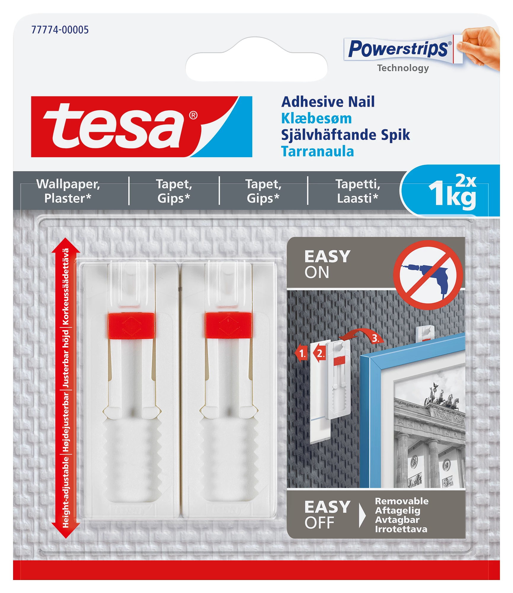 Tesa® Justerbar Limspiker Tapet Og Gips 2 Stk. 1 Tesa® Justerbar Limspiker Tapet Og Gips 2 Stk.